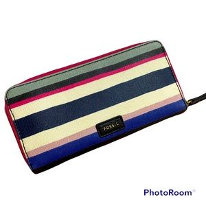 Fossil Eliza Clutch Blue Multi Stripe Wallet NWT